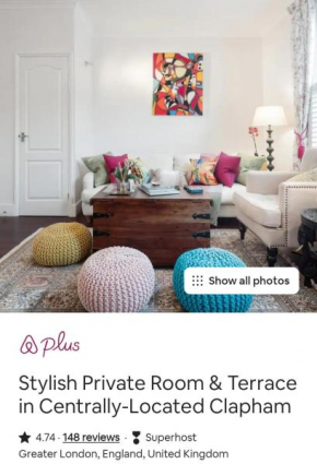 Stylish room with private bath and terrace in centrally located Clapham